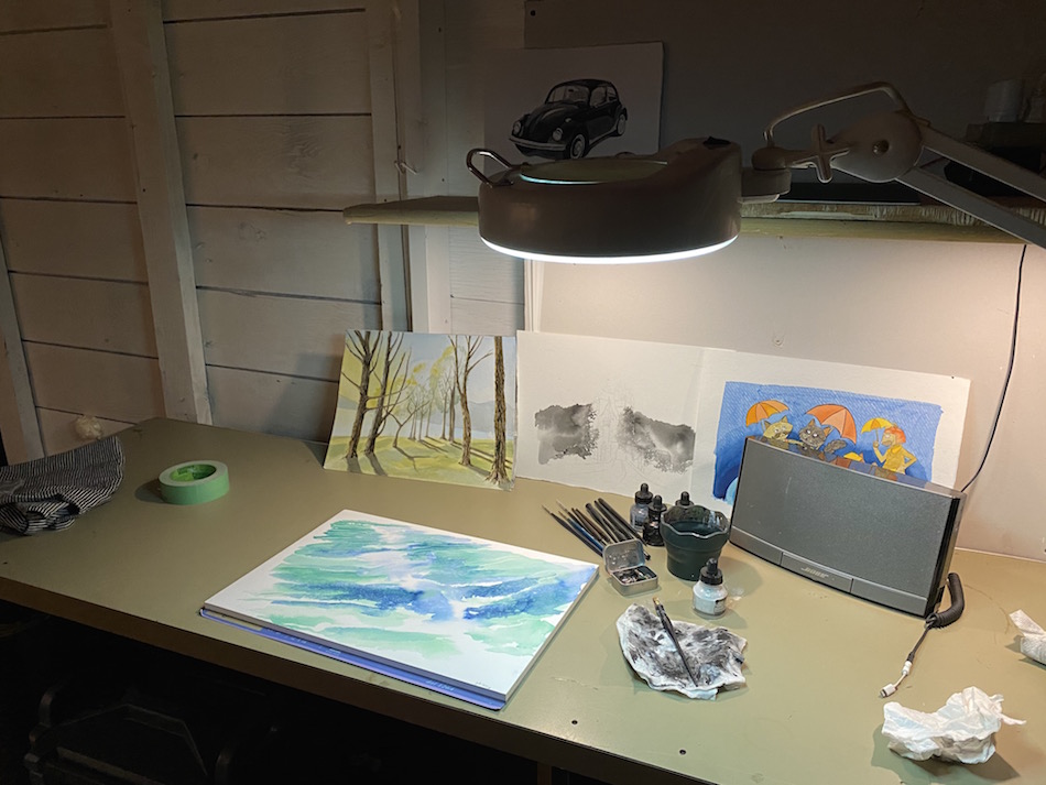 Jessica Salvador art studio inking station