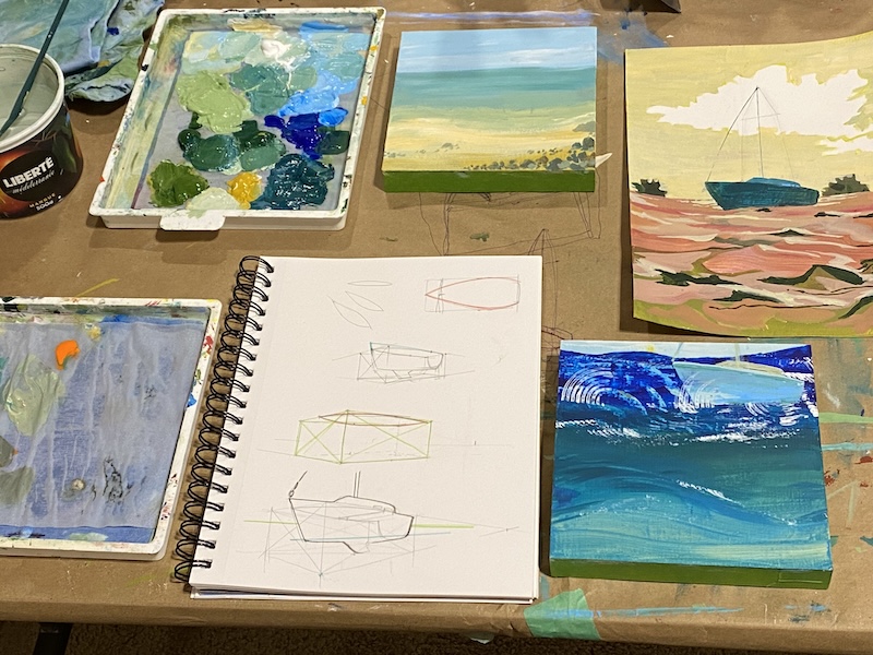 Art Class winter 2024-2025 Painting Boats in Acrylics